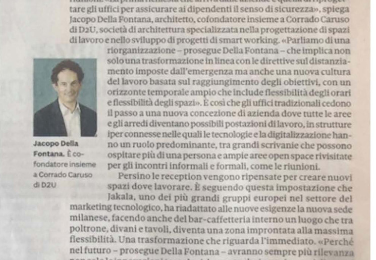 Il Sole 24 Ore - Flessibilità e distanziamento guideranno i layout degli uffici