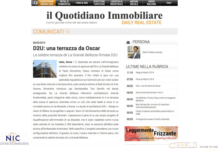 IL QUOTIDIANO IMMOBILIARE - D2U: una terrazza da Oscar