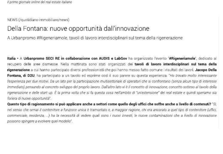 IL QUOTIDIANO IMMOBILIARE - Della Fontana: nuove opportunità dall'innovazione