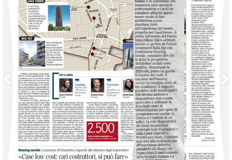 Corriere della Sera - Qualità nell'housing sociale
