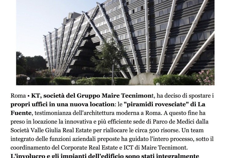IL QUOTIDIANO IMMOBILIARE - Nuovi uffici KT a Roma