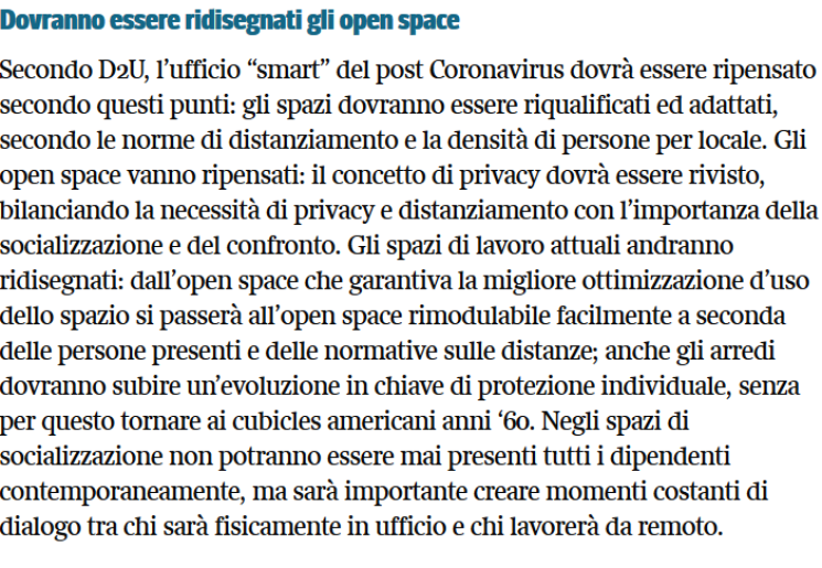 Corriere Economia - Coronavirus, come sarà l’ufficio del futuro? Open space, mense e sale riunioni